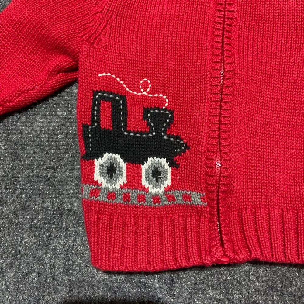 OshKosh B'gosh Baby‎ Red Train Knit Zip Up Cardigan Sweater 6 Months